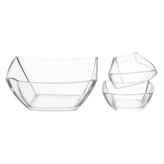 Modern Square-Cut Clear Pressed-Glass 7-Piece Fruit Bowl Set – 200/105 mm Small Bowls