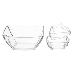 Modern Square-Cut Clear Pressed-Glass 7-Piece Fruit Bowl Set – 200/105 mm Small Bowls