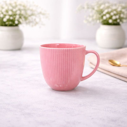 Ribbed Pink Ceramic Coffee Mug – Gloss Finish Tea & Coffee Cup
