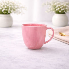 Ribbed Pink Ceramic Coffee Mug – Gloss Finish Tea & Coffee Cup - Habitt