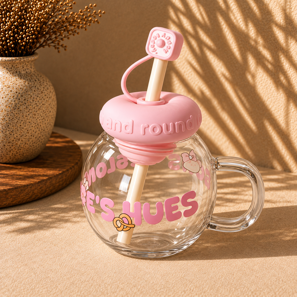 Cute Cartoon Plastic Sipper with Straw & Handle – Kids Drinking Cup