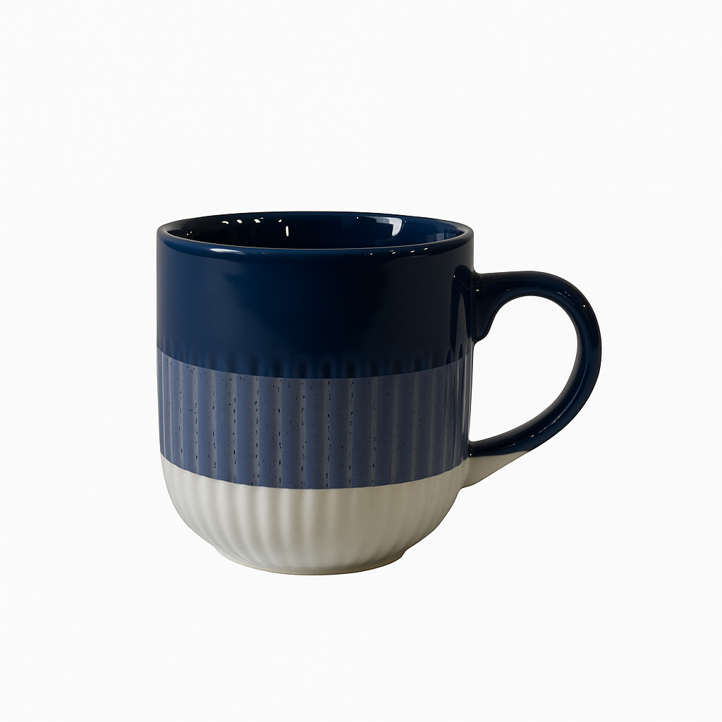 Blue & Beige Ceramic Coffee Mug – Two-Tone Textured Cup | Modern Stoneware Design