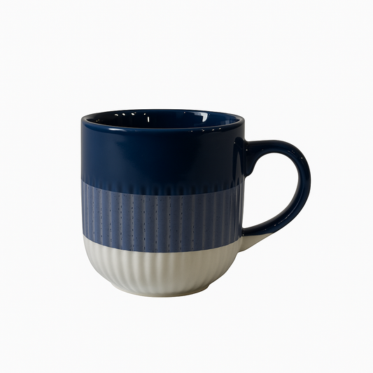 Blue & Beige Ceramic Coffee Mug – Two-Tone Textured Cup | Modern Stoneware Design