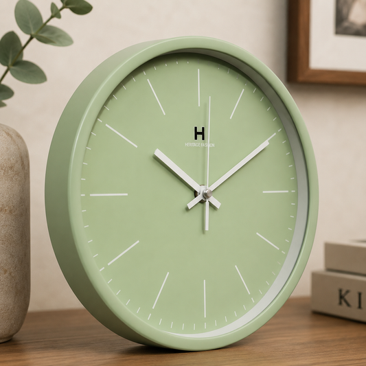 Heritage Pastel Wall Clock 12 Inch – Soft Green Dial with Minimalist Markers & Modern Design (Plastic)