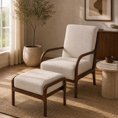 Aurra Chair Set with Puff | Modern Upholstered Lounge Chair & Ottoman Set - Habitt