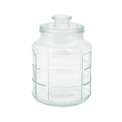 Clear Grid-Pattern Pressed-Glass Storage Jar with Lid – 2200 ml Airtight Kitchen Container