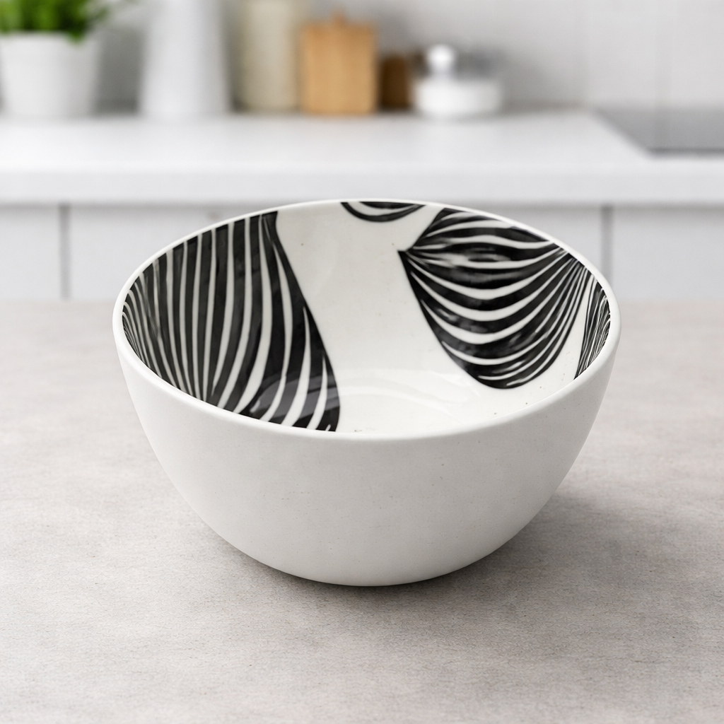 Ceramic Bowl – Modern Black  & White Design - Habitt