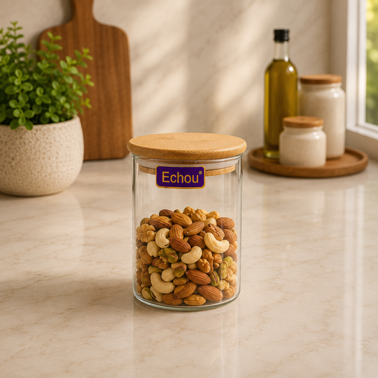 Storage Jar with Bamboo Lid – Airtight Kitchen Container for Nuts & Snacks - Habitt