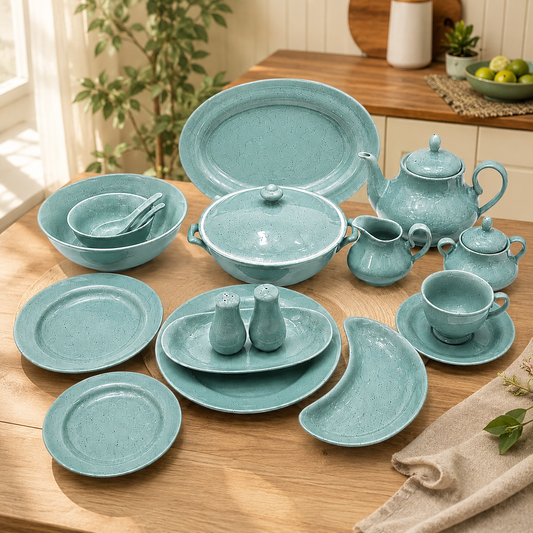 Luxury 72-Piece Mystic Turquoise Speckled Dinnerware Set