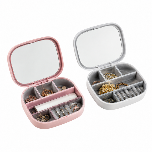 1 Pc Assorted Mini Portable Jewelry Organizer | Travel Jewelry Storage Box with Mirror - Habitt