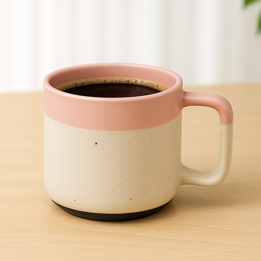 1Pc Modern Two-Tone Ceramic Mug – Wide Coffee & Tea Cup with Square Handle in Pink