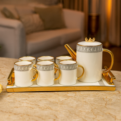 Luxury Tea Set with Tray – 9 Pieces | White, Black, Blue & Light Blue