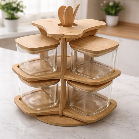 Jar Set 8PCS Wooden Square – Multi-Tier Storage Organizer with Lids - Habitt