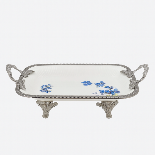 Luxury Rectangular Serving Dish – Blue Floral Design | 30 × 20 cm & 36 × 25 cm