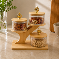 4 Piece Transparent 500ML Jar Set with Wooden Stand | Kitchen Storage Organizer