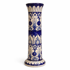 Handcrafted Blue Pottery Cylinder Vase – Small (10″ Height)