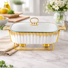 Casserole with Stand – Elegant Serving Dish with Gold Stand - Habitt