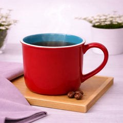 Vibrant Color Block Ceramic Mug – Modern Wide Coffee & Tea Cup in Red