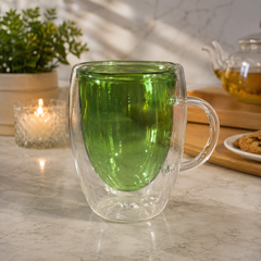 Double Wall Glass Color Mug – Green