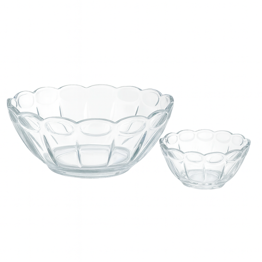 Clear Pressed-Glass 7-Piece Fruit Bowl Set – 128/60 mm Small Bowls