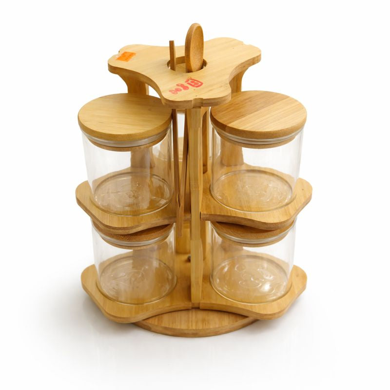Jar Set 8PCS Wooden Circle Multi-Tier Storage Organizer with Lids - Habitt
