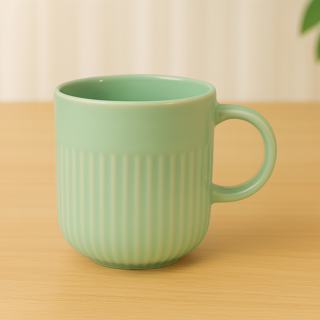 Mint Green Ceramic Coffee Mug –  Ribbed Stoneware Cup | Minimalist Modern Design