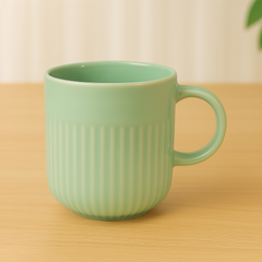 Mint Green Ceramic Coffee Mug –  Ribbed Stoneware Cup | Minimalist Modern Design