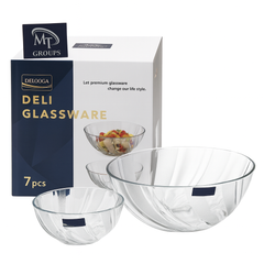 Clear Swirl-Pattern Pressed-Glass 7-Piece Fruit Bowl Set – Elegant Modern Serveware