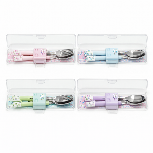 1Pc Assorted Kids Hello Kitty Style Cutlery Set – Portable Spoon & Fork Set with Storage Case - Habitt