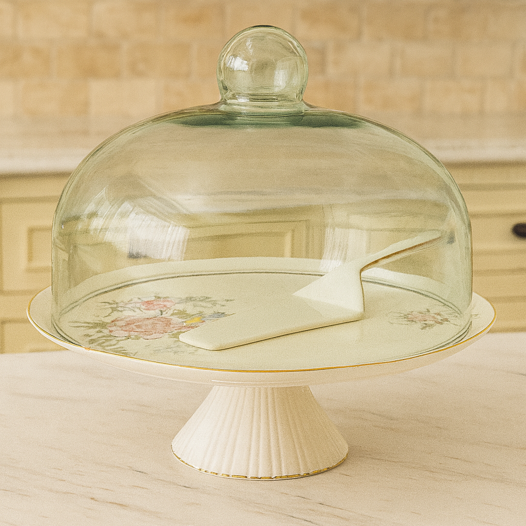 Luxury Bird Cake Dish with Glass Cover – Elegant Dessert Stand