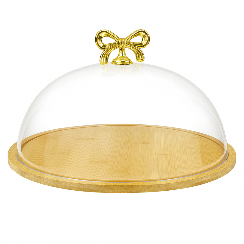 Cake Dish with Wood Base & Clear Dome – Elegant Serving Stand (Small, Medium, Large) - Habitt