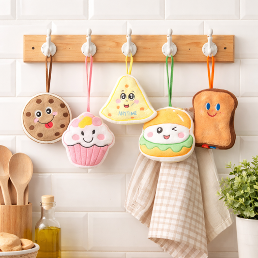 1 pc Assorted - Cartoon Style Plush Kitchen Towel – Cute Food-Shaped Absorbent Hanging Hand Towel