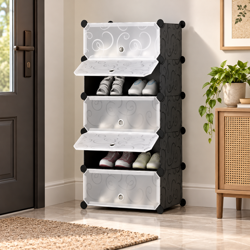 Shoe Rack Frosted Glass Black – 5 Layer