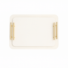 Leather Tray Set of 2 – White with Gold Handles | Elegant Decorative Serving Trays
