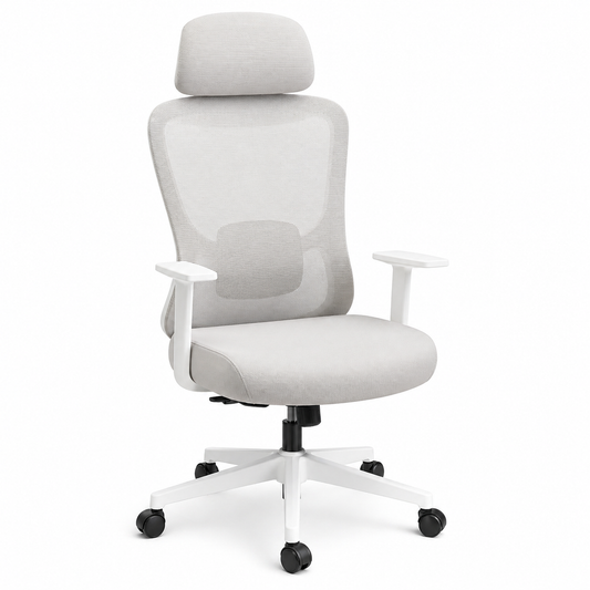 Dious High-Back Grey Ergonomic Mesh Executive Chair – 670W x 600D x 1150H Modern Breathable Office Chair with Headrest - Habitt