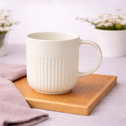 Matte Ribbed Ceramic Coffee Mug – Cream White