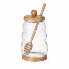 Honey Jar with Wooden Lid & Dipper – 480 ML
