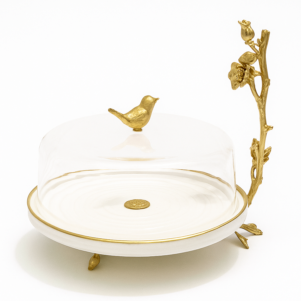 Elegant Gold Cake Dish with Acrylic Cover