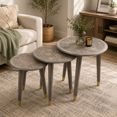 3Pcs Antique Brass Nest Of Table Set