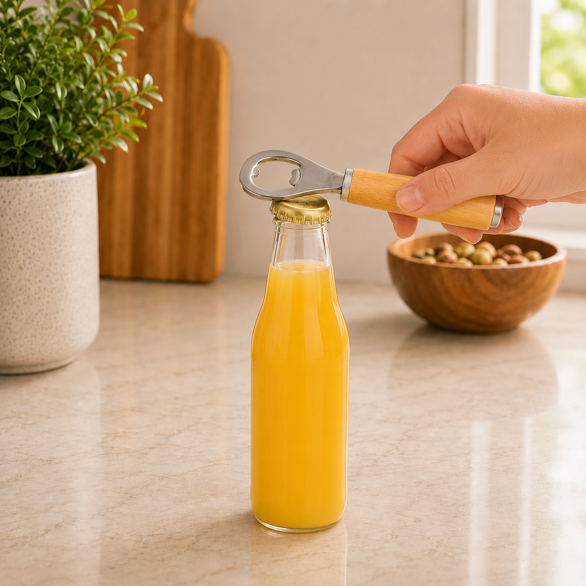 Stainless Steel Bottle Opener with Wooden Handle – Heavy-Duty Bar Tool