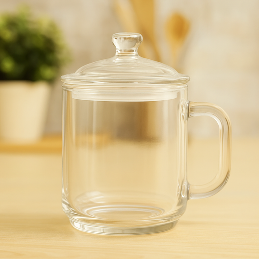 360 mL Glass Mug with Lid & Handle – Premium Clear Drinking Mug for Hot & Cold Beverages