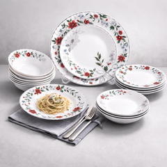 18 Pcs Dinner Set – Floral Print Tableware Collection - Habitt