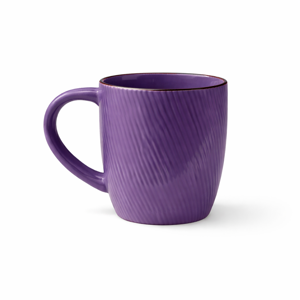 Pack of 3 Textured Ceramic Coffee Mugs Set | Ribbed Design Tea Cups in ...