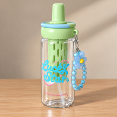 Green 900ml Lucky Star Water Bottle with Straw & Charm