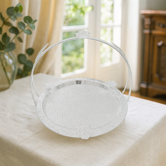 Floral Round Basket – Medium Silver Decorative Serving & Display Basket