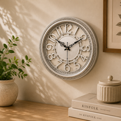 Heritage Retro Wall Clock 15 Inch – Vintage Beaded Frame with Classic Raised Numerals (Plastic)