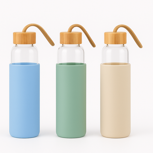 1Pc Glass Water Bottle with Silicone Sleeve – 500ml | Eco Reusable Bottle with Bamboo Lid &amp; Carry Strap