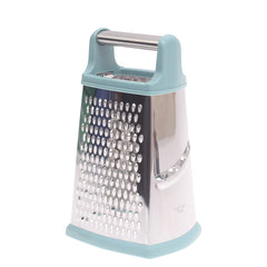 4-Sided Stainless Steel Grater with Aqua Soft-Grip Edges & Metal Handle