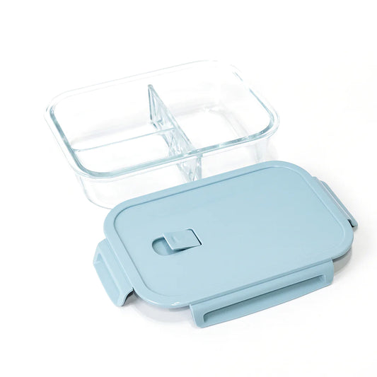 Glass Storage Box – 1040ml – KD-08 (Blue, 3-Compartment)