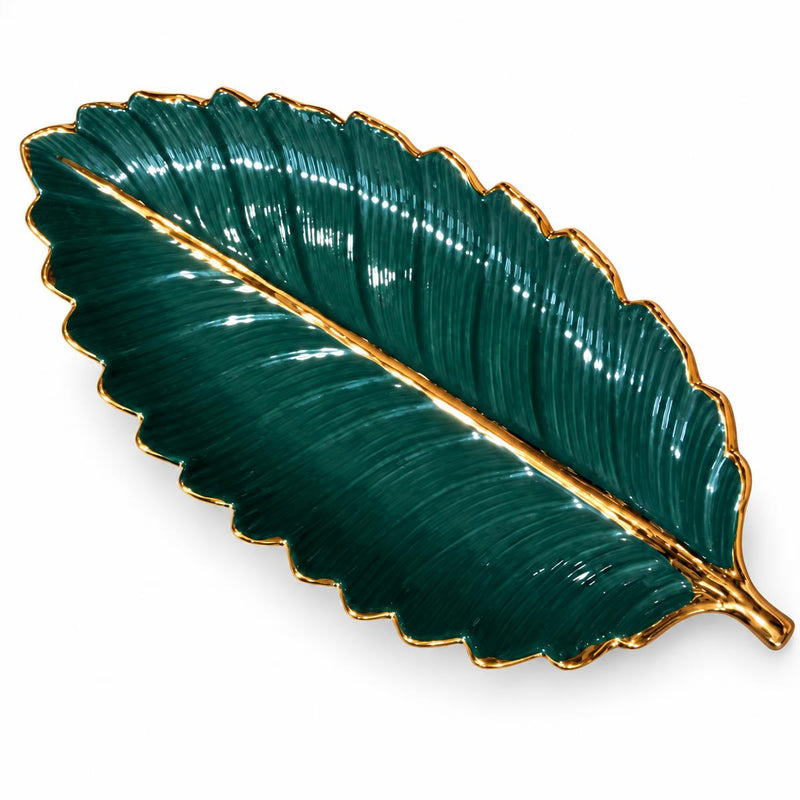Elegant Green Leaf-Shaped Serving Platter - AI lifestyle visualization